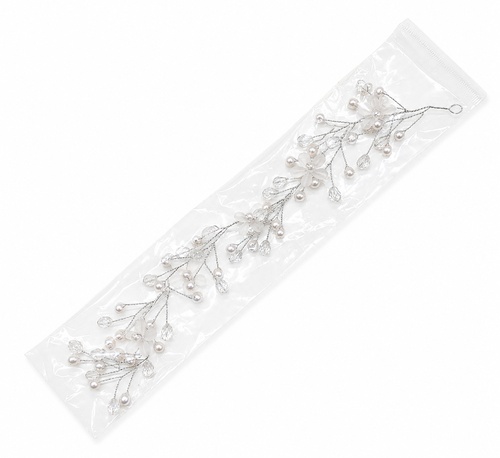 Ohebná perličková ozdoba do vlasů stříbrná barva - kytičky