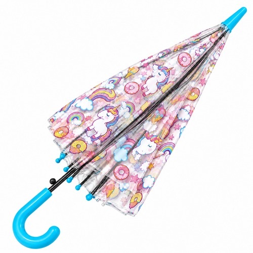 Průhledný deštník jednorožec - modrý 82 cm