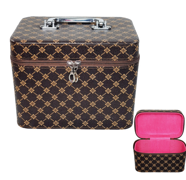 Kosmetický kufřík malý s elegantním monogramem - hnědý