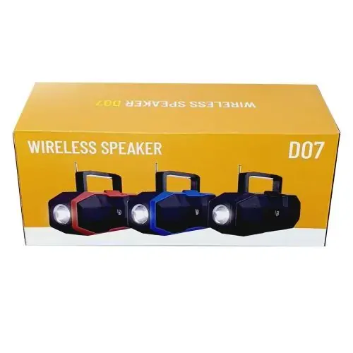 Bezdrátový Bluetooth reproduktor D07 modrý: FM rádio, svítilna, 5W
