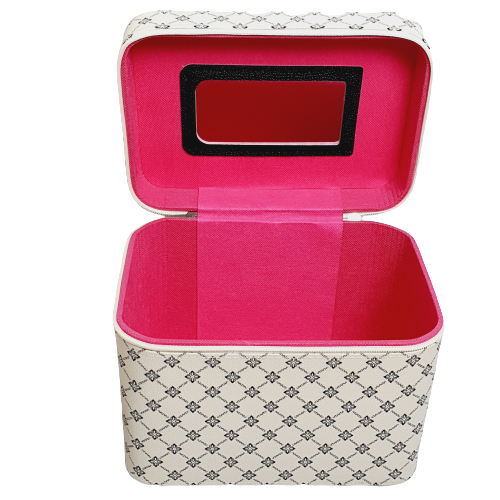 Kosmetický kufřík velký s elegantním monogramem - krémový