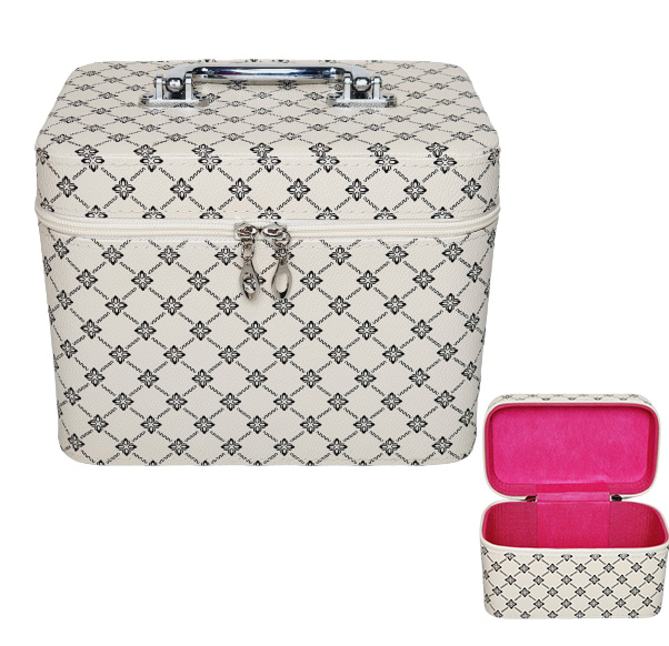 Kosmetický kufřík malý s elegantním monogramem - krémový