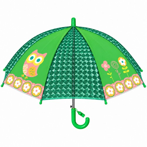 Dětský deštník s píšťalkou a sovičkami - zelený 80 cm