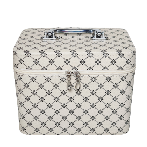 Kosmetický kufřík velký s elegantním monogramem - krémový