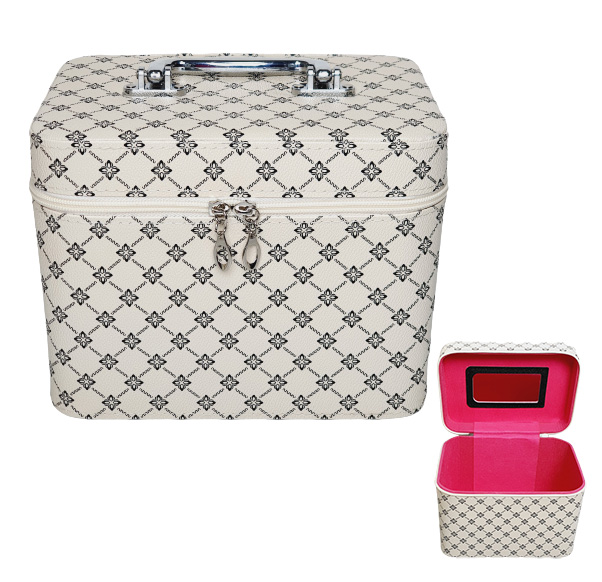 Kosmetický kufřík velký s elegantním monogramem - krémový