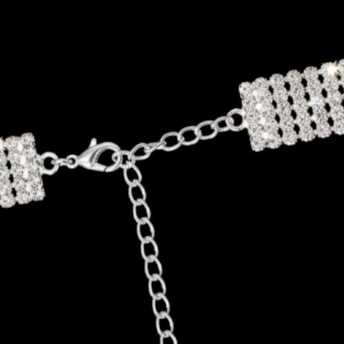 Elegantní štrasový náhrdelník choker s kamínky, 5 řad – stříbrný