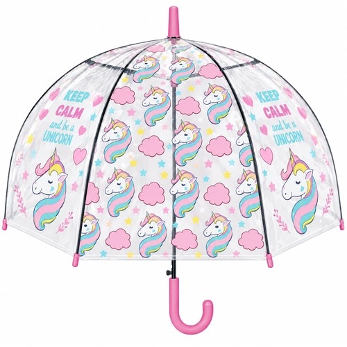 Průhledný deštník jednorožec - modrý 82 cm