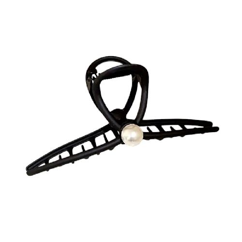 Elegantní kovový skřipec do vlasů s perlou – černý, 13 cm