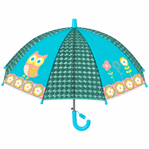 Dětský deštník s píšťalkou a sovičkami - modrý 80 cm
