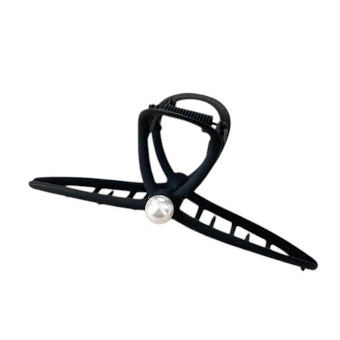 Elegantní kovový skřipec do vlasů s perlou – černý, 13 cm