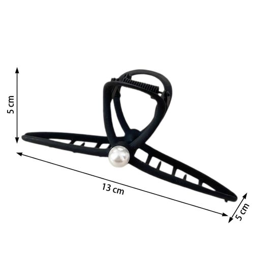 Elegantní kovový skřipec do vlasů s perlou – černý, 13 cm
