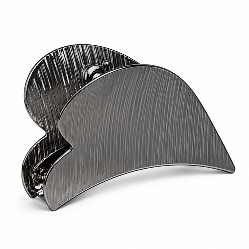 Kovový skřipec do vlasů hematitové barvy - srdce 7 cm