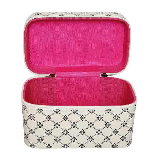 Kosmetický kufřík velký s elegantním monogramem - krémový