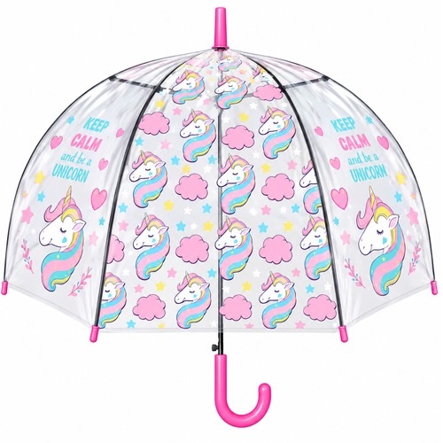 Průhledný deštník jednorožec - modrý 82 cm