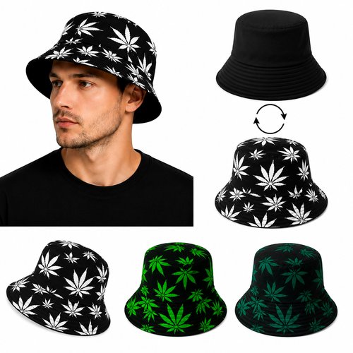 Oboustranný klobouk s konopnými listy 58 cm