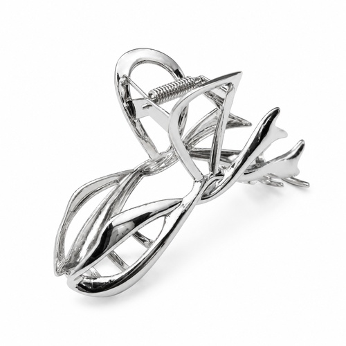 Kovový skřipec do vlasů stříbrné barvy – elegantní mašle 11,5 cm