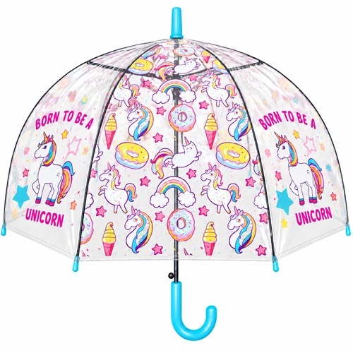 Průhledný deštník jednorožec - modrý 82 cm
