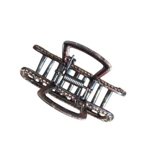 Kovový skřipec do vlasů hematitové barvy s kamínky - 6,5cm -