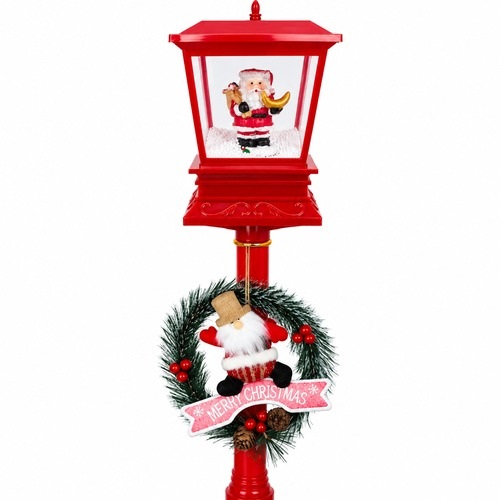 Vánoční pouliční lampa se sněžením Santa s měsícem 120 cm červená