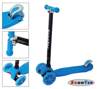 Dětská balanční koloběžka s LED kolečky – modrá (nosnost 40 kg)