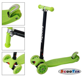 Dětská balanční koloběžka s LED kolečky – zelená (nosnost 40 kg)