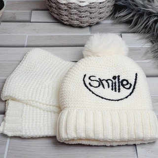 Dětský zimní komplet – šála a čepice Smile bílá | teplý doplněk pro děti