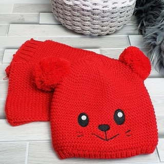 Dětský zimní set – čepice a šála červená “Méďa”