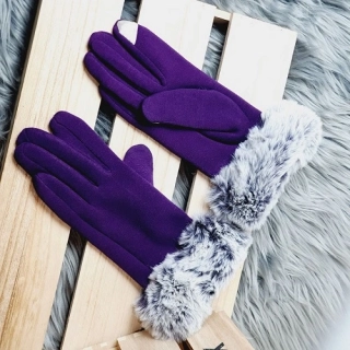 Luxusní zateplené rukavice s kožíškem – fialové, vhodné i pro dotykové telefony