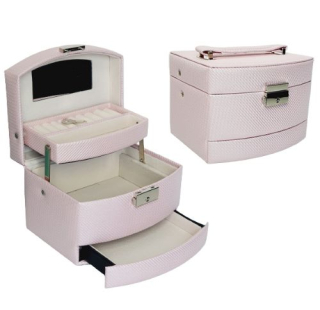 Samovýjížděcí šperkovnice se zrcátkem a klíčkem – růžová