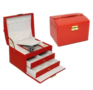 Šperkovnice 3 patra s klíčkem - červená