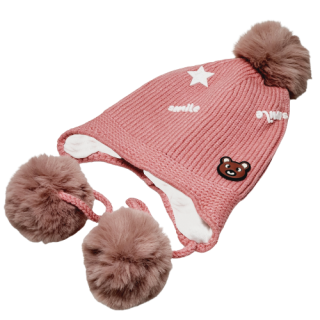 Dětská zateplená čepice přes uši – starorůžová pro děti 1–5 let