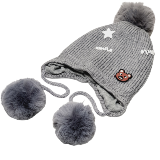 Dětská zateplená čepice přes uši – šedá pro děti 1–5 let