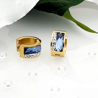 Dámské ocelové náušnice kruhy zlaté -  světle modré