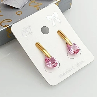 Dámské ocelové náušnice kapka růžová - zlaté