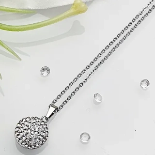 Dámský ocelový řetízek koule s kamínky - stříbrný