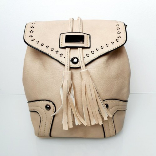 Designový batoh a kabelka 2v1 s třásněmi – krémový