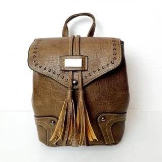 Designový batoh a kabelka 2v1 s třásněmi – hnědý