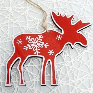 Vánoční dřevěná ozdoba – sob červené barvy pro sváteční výzdobu