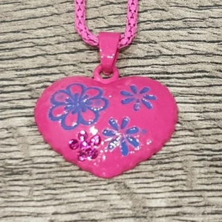 Dětský řetízek s přívěskem Srdce – růžový, s kamínky, 42+5,5 cm