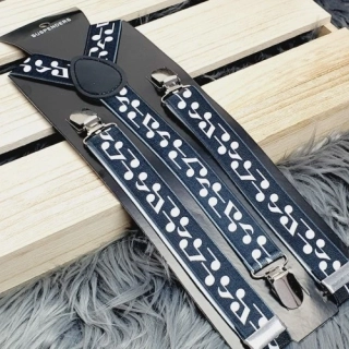 Elastické kšandy s potiskem Noty – černé, 2,5 cm