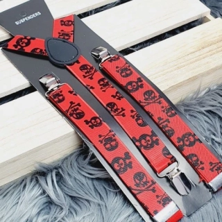 Elastické kšandy s potiskem Lebka – červené, 2,5 cm