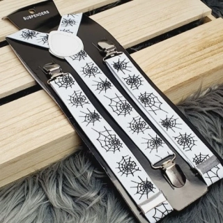 Elastické kšandy s potiskem Pavučina – bílé, 2,5 cm