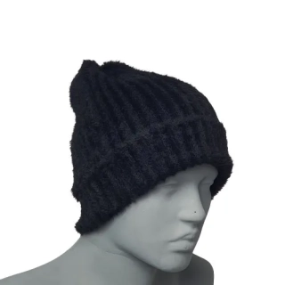 Unisex zimní čepice s chloupkem - černá