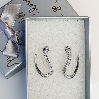 Rhodiované náušnice se zirkony - had