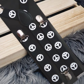 Elastické kšandy s potiskem Peace – černé, 2,5 cm