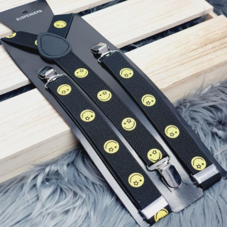 Elastické kšandy s potiskem Smajlík – černé, 2,5 cm