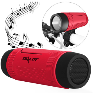 Outdoor Bluetooth reproduktor Zealot S1 červený: Powerbanka, svítilna, držák, IPX5