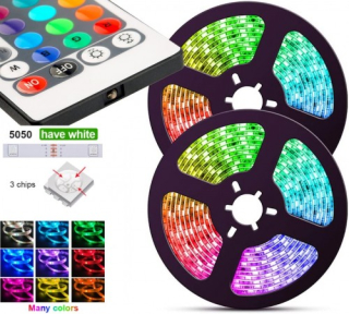 RGB LED pásek 5m s bílým světlem - dálkové ovládání