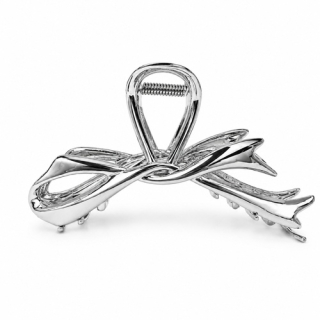 Kovový skřipec do vlasů stříbrné barvy – elegantní mašle 11,5 cm