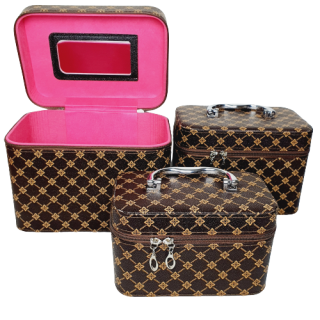 Kosmetický kufřík s elegantním monogramem - hnědý